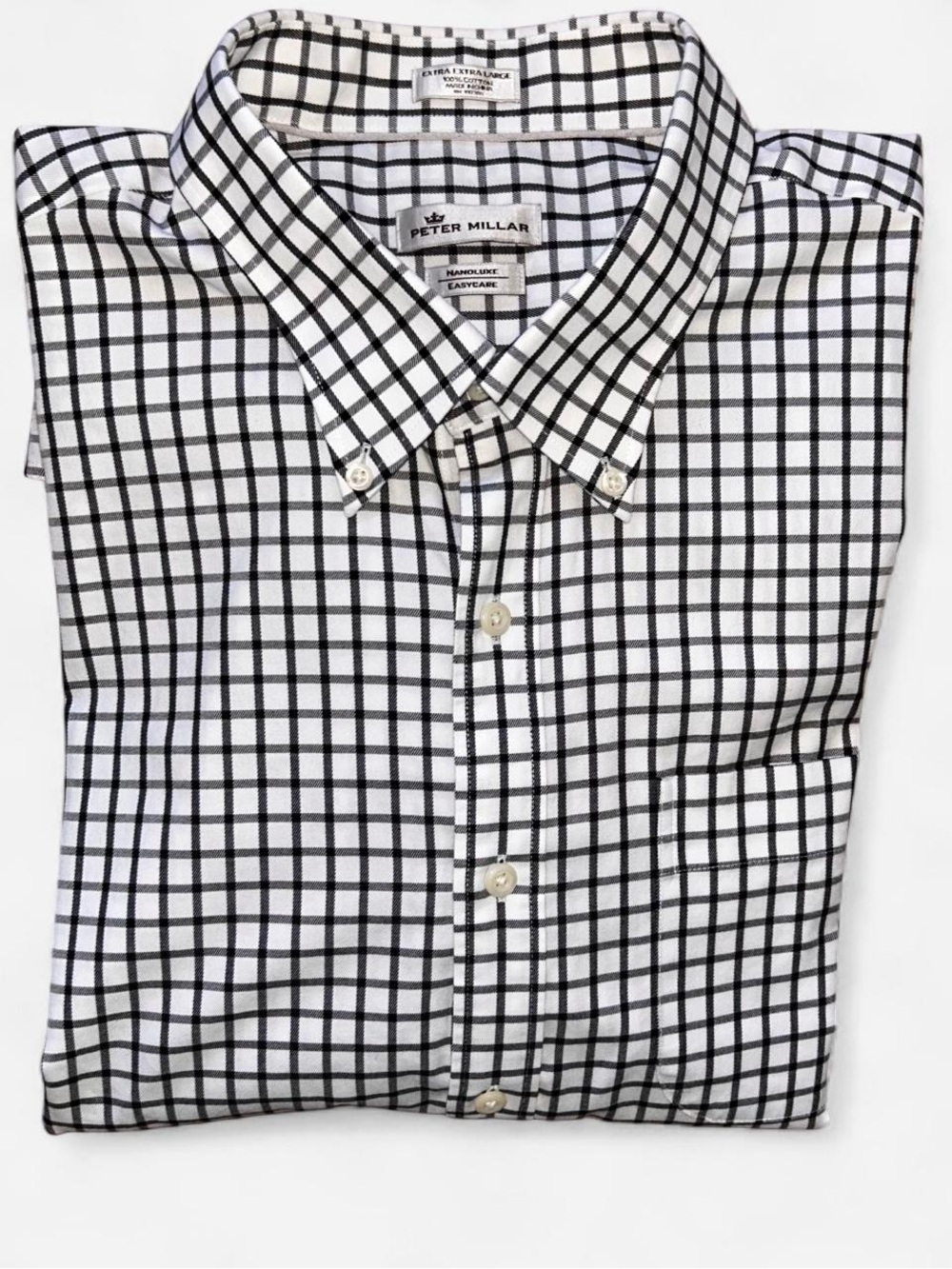 Peter Millar White & Black Windowpane Button-Down Shirt